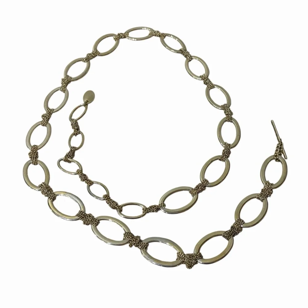Liz Claiborne Women's Chain Belt‎ One Size Adjustable Gold O Ring Metal L / XL